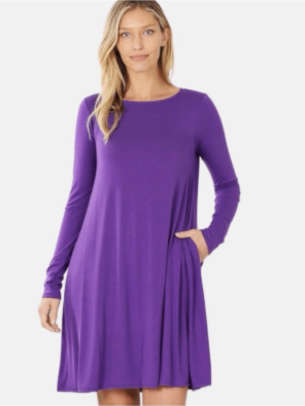 Zenana Women's Magenta Purple Long Sleeve Fit And Flare Dress Multiple Sizes NWT
